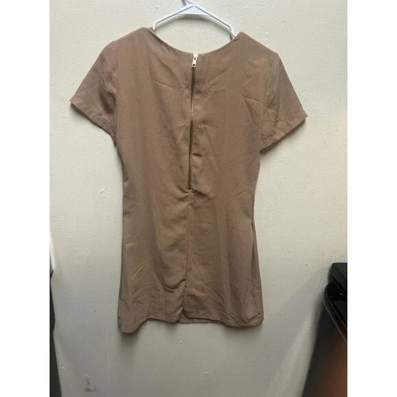 Lulus Shift and Shout Nude Color Shift Dress, Small Lined short sleeve zip back - Picture 3 of 8